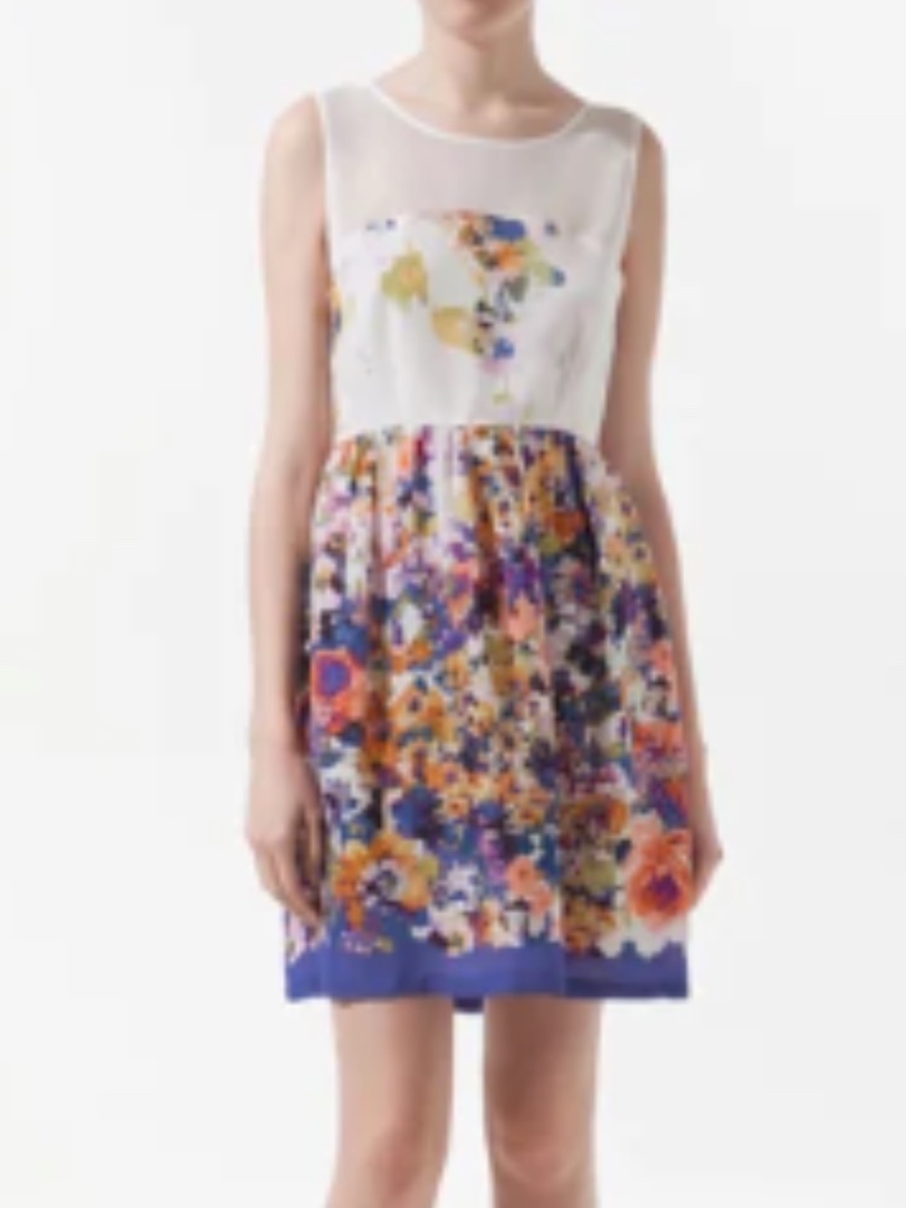 Zara White Multi Floral Combined Crepe Romantic Cottagecore Mini Dress Size L